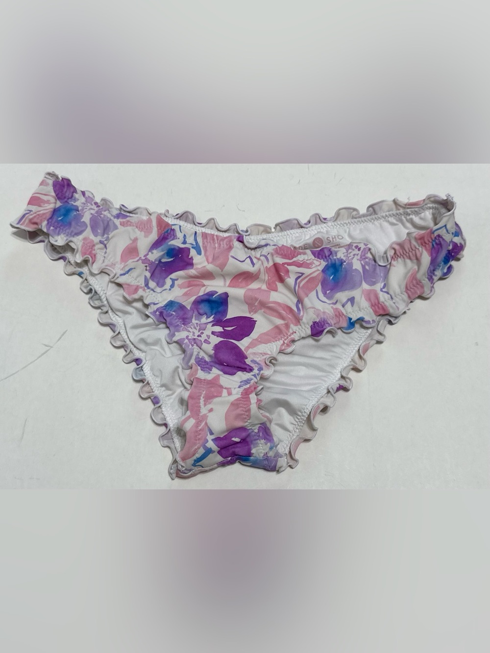 Shade & Shore Floral Ruffled Bikini Bottom- Pink & Purple Small